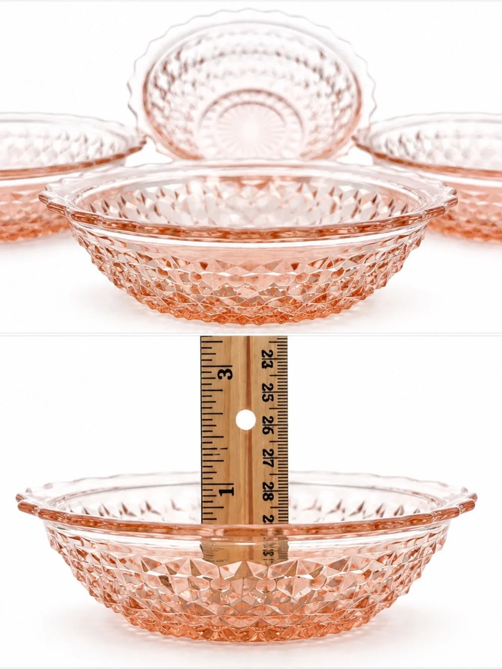 4 Vintage Jeanette Holiday Button Bow Pink Depression Glass Berry Dessert Bowl